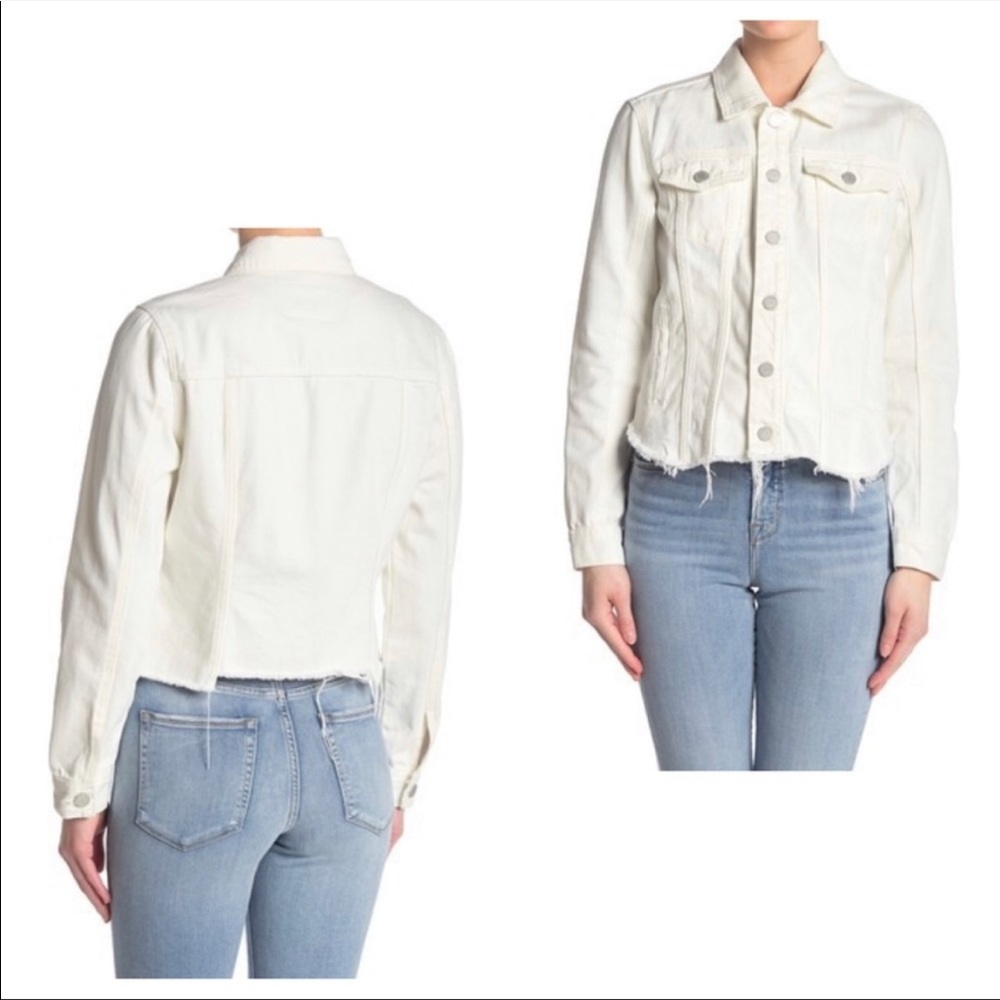 Blank NYC White & Sliver Button Frayed Hem Denim Jacket Sz.S